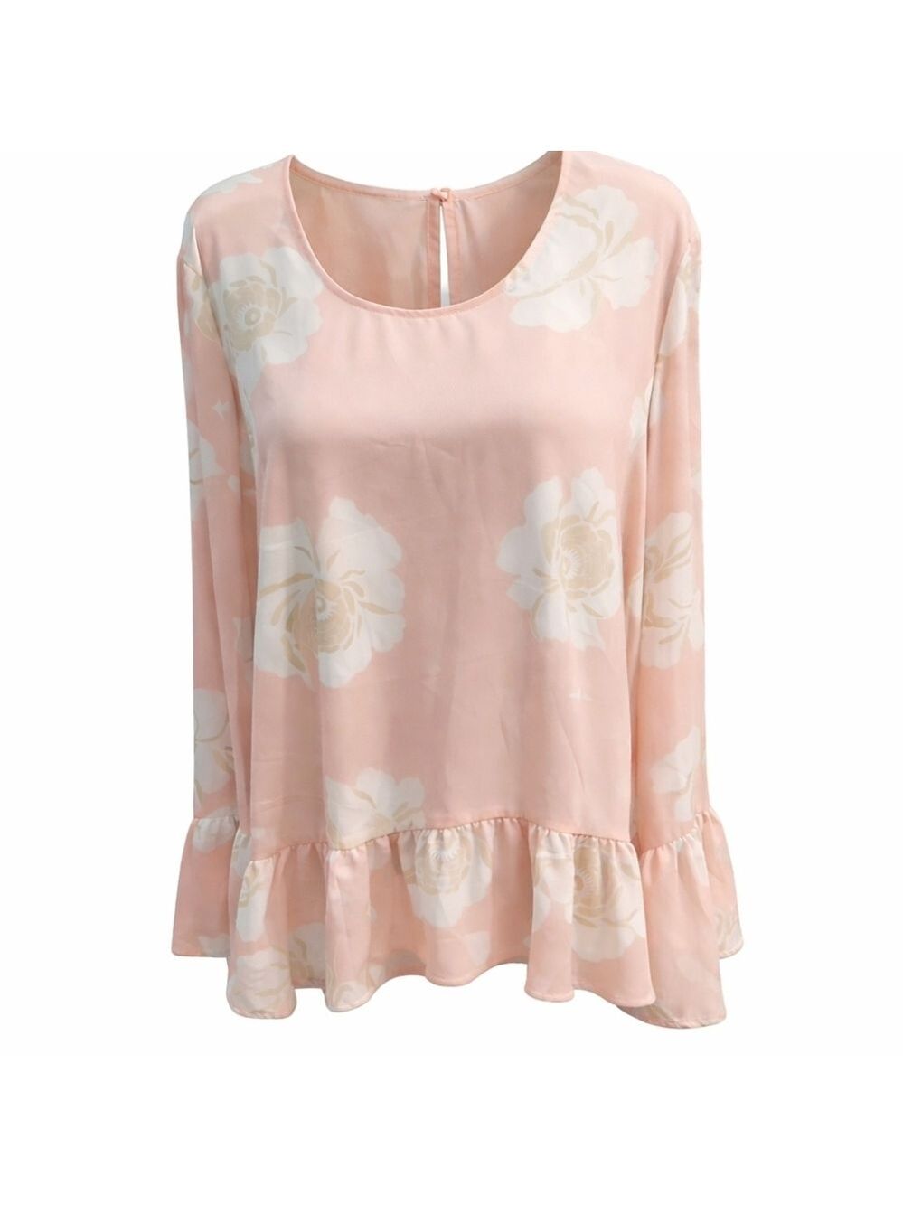 NWT a.n.a  Baby Pink floral Ruffle Blouse Size Large Romantic Ruffle